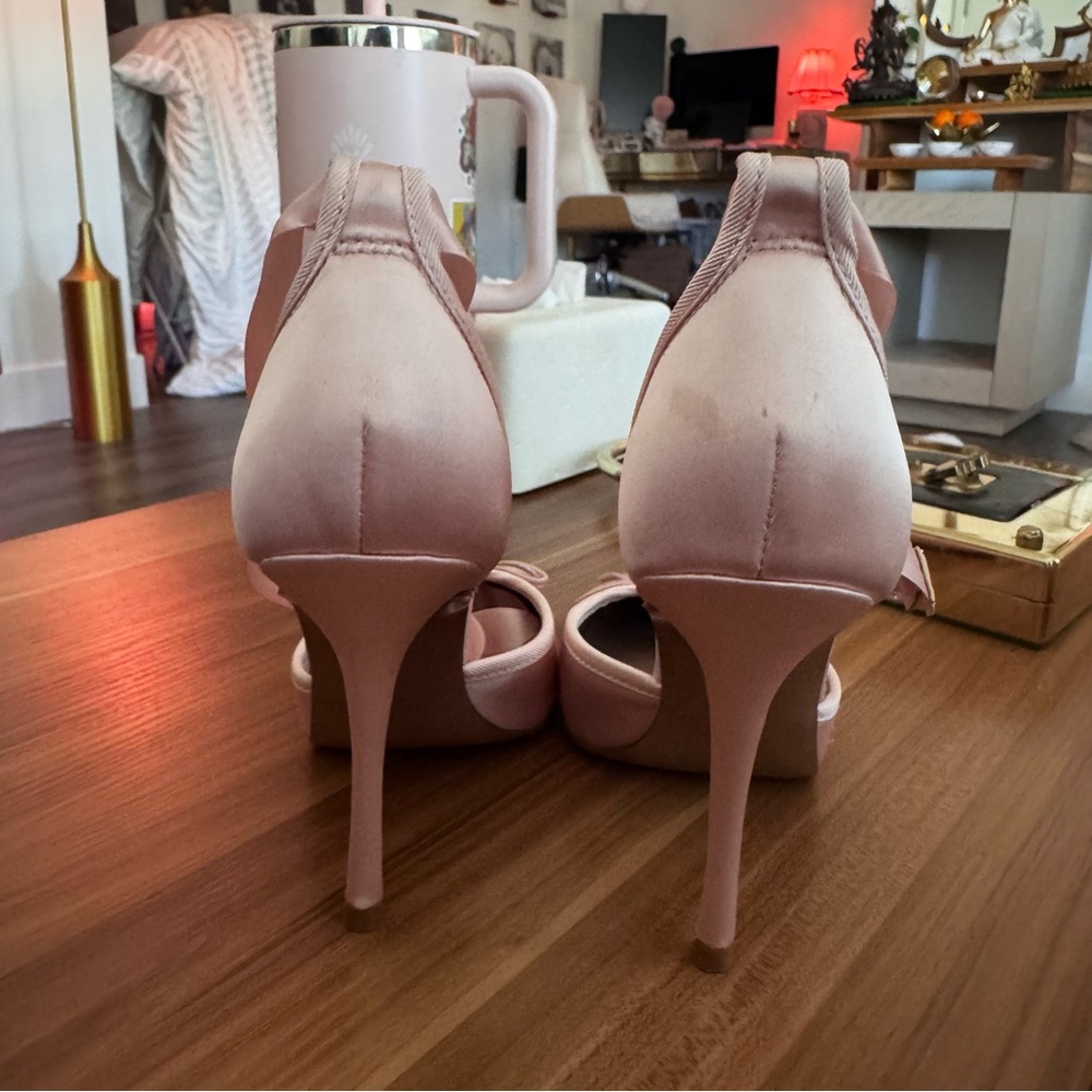 STEVE MADDEN Larina Ballerina Pink Silk Satin Pointe Toe Ankle Tie Stiletto Heel - Picture 8 of 14